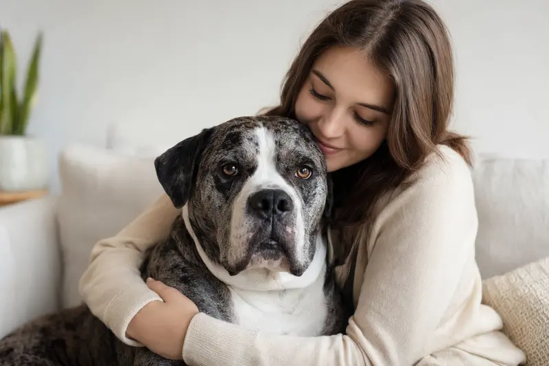Ein Alapaha Blue Blood Bulldog in aufmerksamer Haltung, umgeben von weichem, natürlichem Licht.